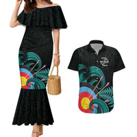 Personalised New Zealand Archery Couples Matching Mermaid Dress and Hawaiian Shirt Turquoise Maori Silver Fern LT01 Turquoise - Polynesian Pride