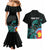Personalised New Zealand Archery Couples Matching Mermaid Dress and Hawaiian Shirt Turquoise Maori Silver Fern