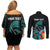 Personalised New Zealand Archery Couples Matching Off Shoulder Short Dress and Long Sleeve Button Shirt Turquoise Maori Silver Fern