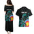 Personalised New Zealand Archery Couples Matching Puletasi and Hawaiian Shirt Turquoise Maori Silver Fern