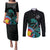 Personalised New Zealand Archery Couples Matching Puletasi and Long Sleeve Button Shirt Turquoise Maori Silver Fern