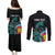 Personalised New Zealand Archery Couples Matching Puletasi and Long Sleeve Button Shirt Turquoise Maori Silver Fern