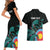 Personalised New Zealand Archery Couples Matching Short Sleeve Bodycon Dress and Hawaiian Shirt Turquoise Maori Silver Fern