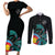 Personalised New Zealand Archery Couples Matching Short Sleeve Bodycon Dress and Long Sleeve Button Shirt Turquoise Maori Silver Fern