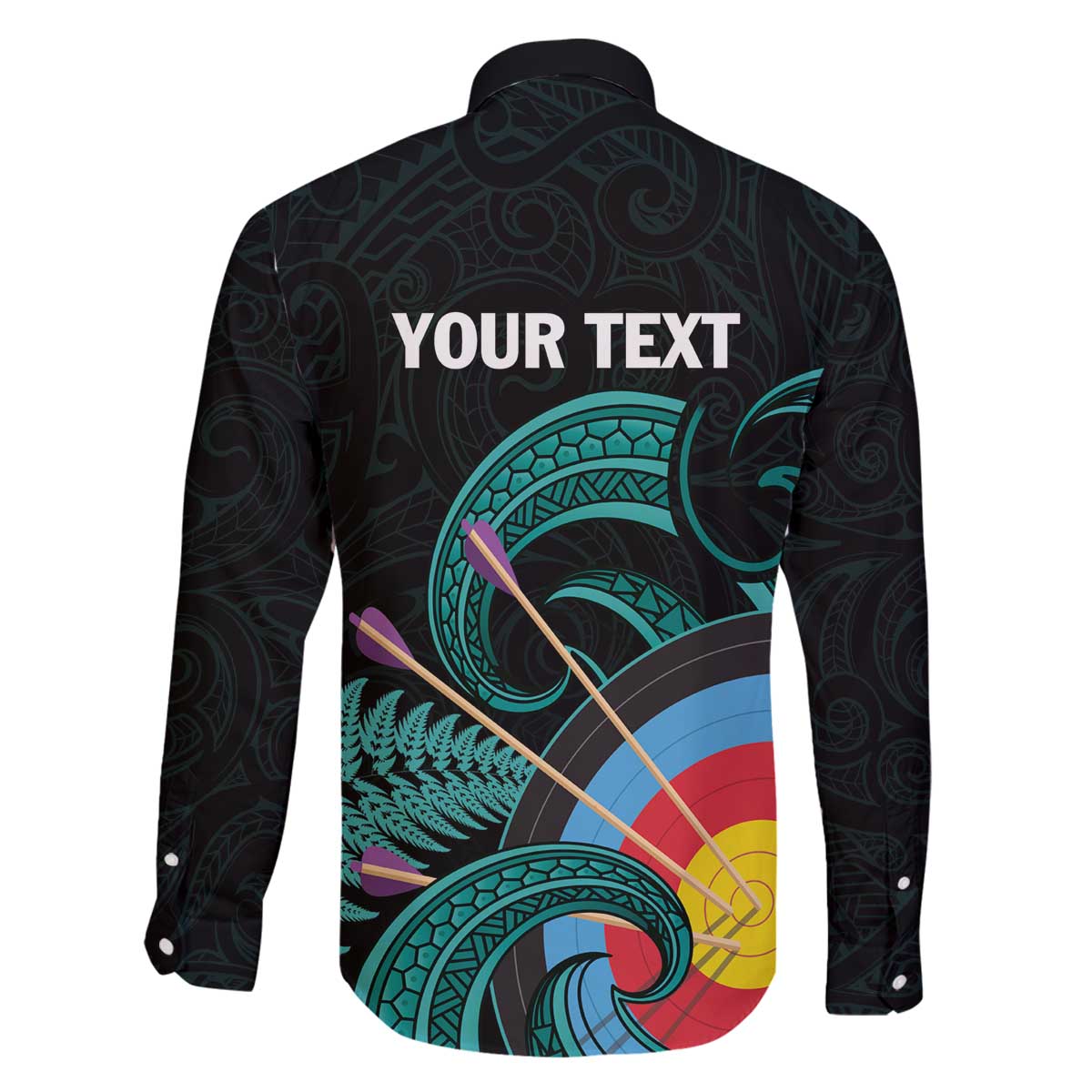 Personalised New Zealand Archery Family Matching Off The Shoulder Long Sleeve Dress and Hawaiian Shirt Turquoise Maori Silver Fern LT01 - Polynesian Pride