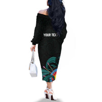 Personalised New Zealand Archery Family Matching Off The Shoulder Long Sleeve Dress and Hawaiian Shirt Turquoise Maori Silver Fern LT01 - Polynesian Pride