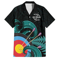 Personalised New Zealand Archery Family Matching Off Shoulder Short Dress and Hawaiian Shirt Turquoise Maori Silver Fern LT01 Dad's Shirt - Short Sleeve Turquoise - Polynesian Pride
