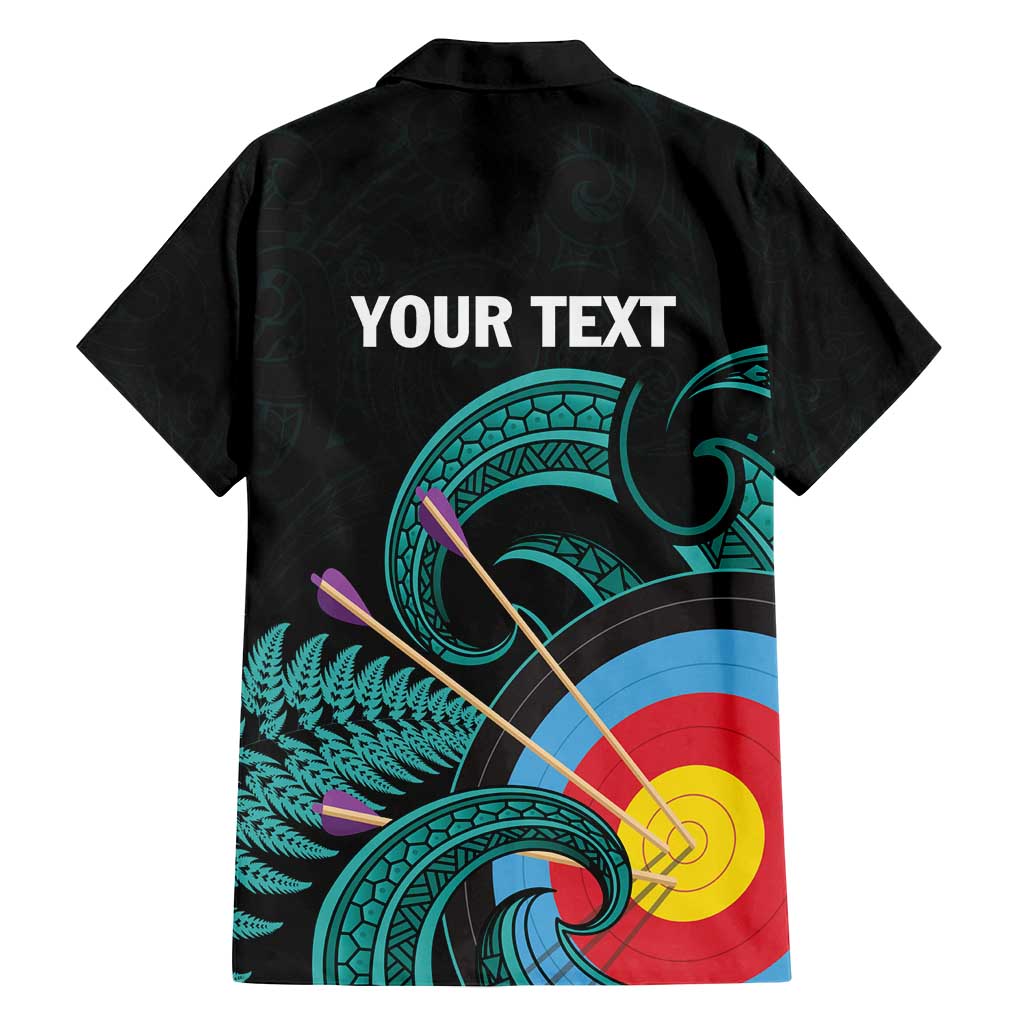 Personalised New Zealand Archery Family Matching Off Shoulder Short Dress and Hawaiian Shirt Turquoise Maori Silver Fern LT01 - Polynesian Pride