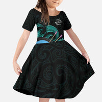 Personalised New Zealand Archery Family Matching Puletasi and Hawaiian Shirt Turquoise Maori Silver Fern LT01 Daughter's Dress Turquoise - Polynesian Pride