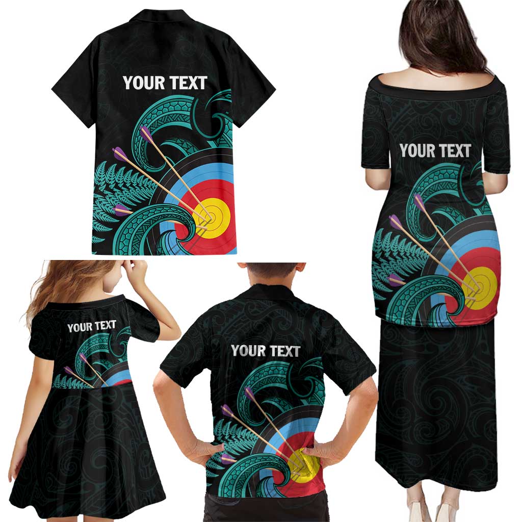 Personalised New Zealand Archery Family Matching Puletasi and Hawaiian Shirt Turquoise Maori Silver Fern LT01 - Polynesian Pride