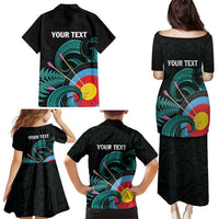 Personalised New Zealand Archery Family Matching Puletasi and Hawaiian Shirt Turquoise Maori Silver Fern LT01 - Polynesian Pride