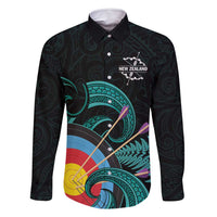 Personalised New Zealand Archery Family Matching Summer Maxi Dress and Hawaiian Shirt Turquoise Maori Silver Fern LT01 Dad's Shirt - Long Sleeve Turquoise - Polynesian Pride