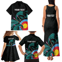 Personalised New Zealand Archery Family Matching Tank Maxi Dress and Hawaiian Shirt Turquoise Maori Silver Fern