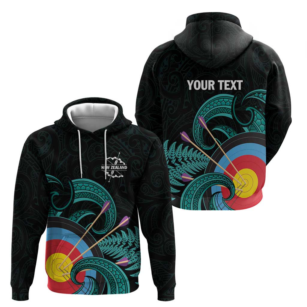 Personalised New Zealand Archery Hoodie Turquoise Maori Silver Fern