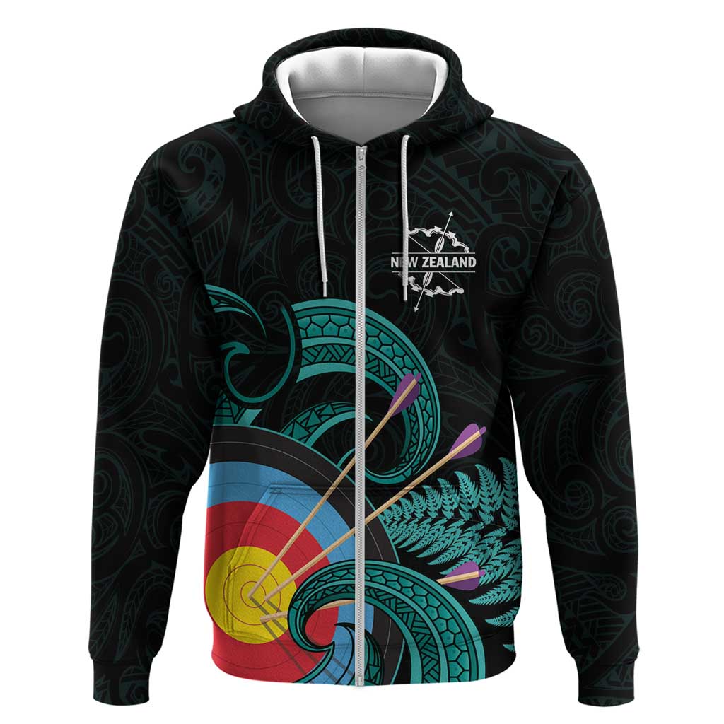 Personalised New Zealand Archery Hoodie Turquoise Maori Silver Fern