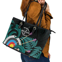 New Zealand Archery Leather Tote Bag Turquoise Maori Silver Fern