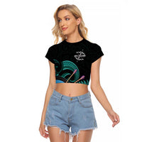 Personalised New Zealand Archery Raglan Cropped T Shirt Turquoise Maori Silver Fern
