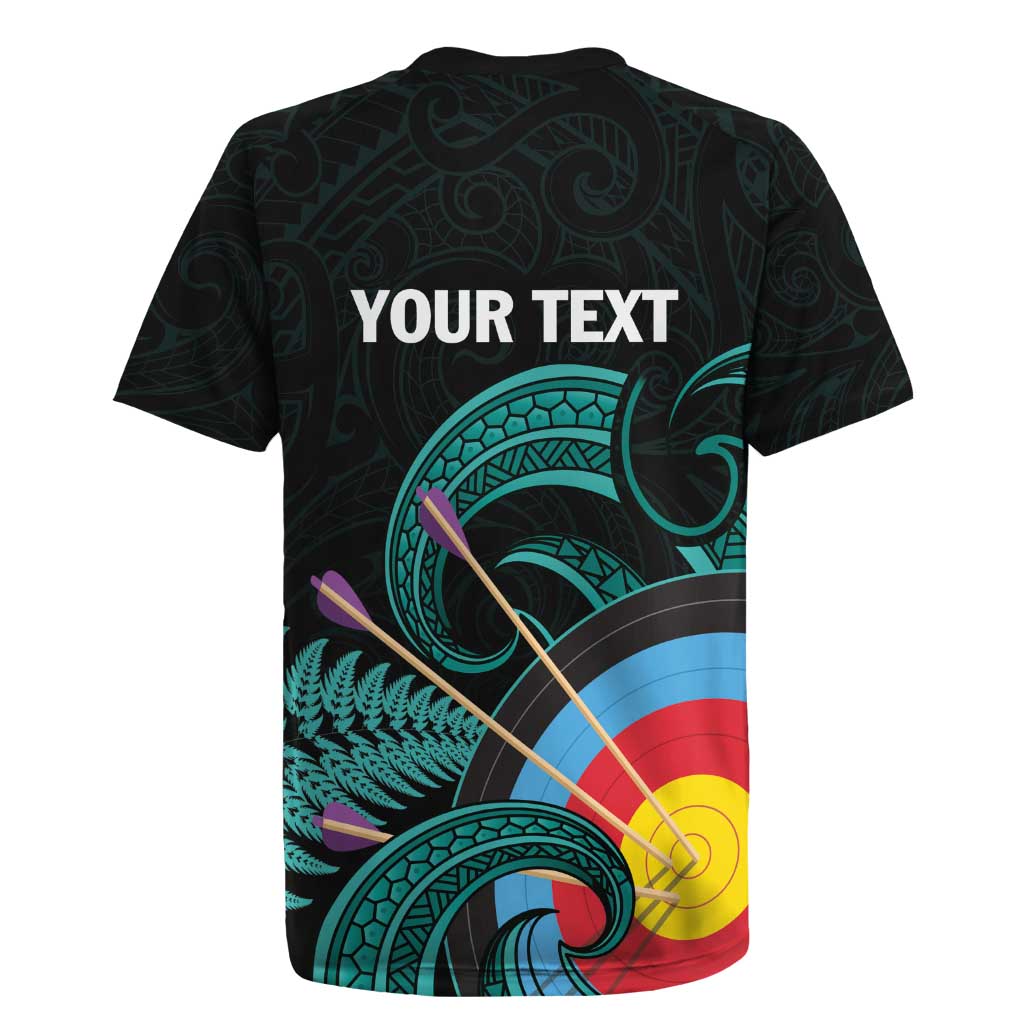 Personalised New Zealand Archery Rugby Jersey Turquoise Maori Silver Fern