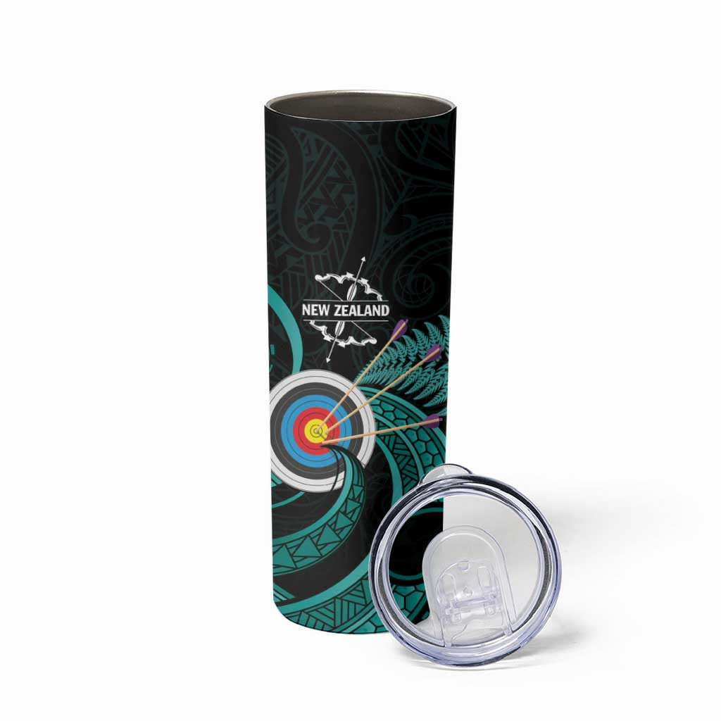 Personalised New Zealand Archery Skinny Tumbler Turquoise Maori Silver Fern