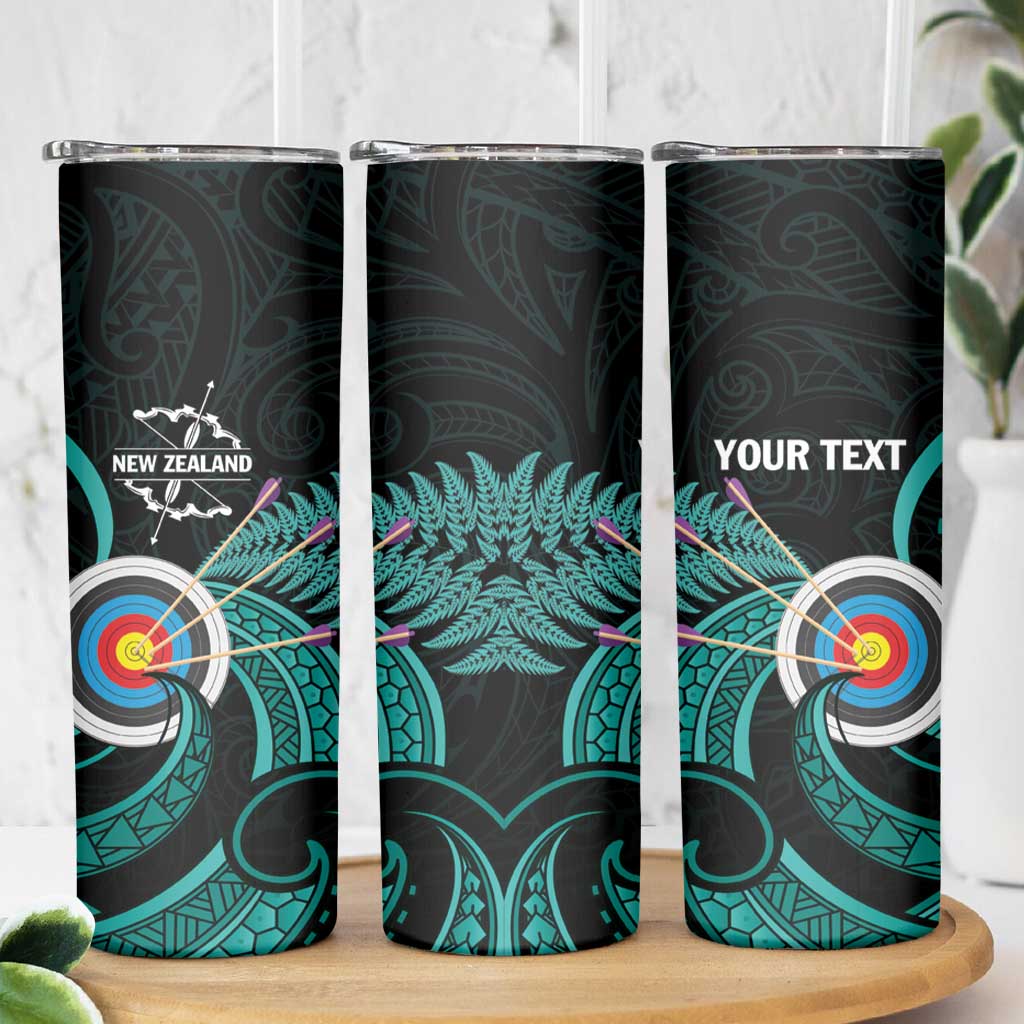 Personalised New Zealand Archery Skinny Tumbler Turquoise Maori Silver Fern