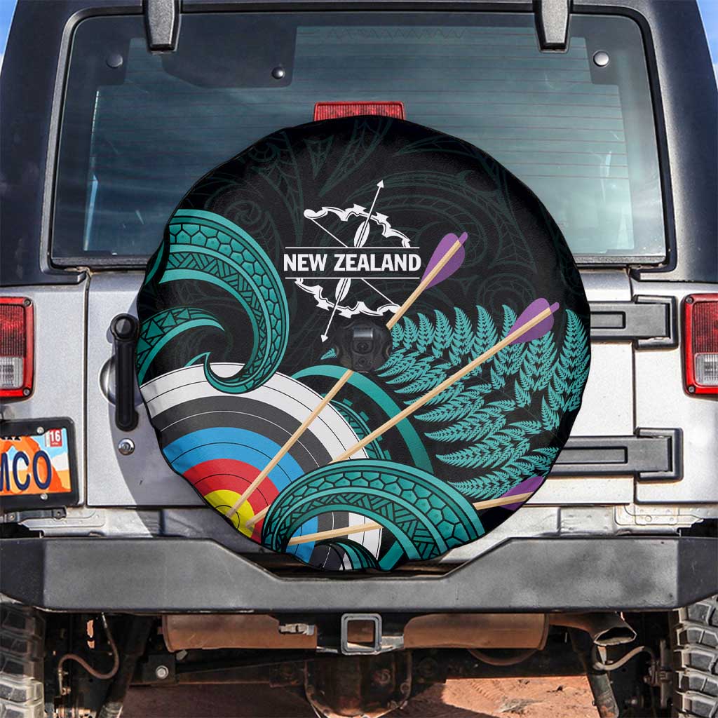 New Zealand Archery Spare Tire Cover Turquoise Maori Silver Fern