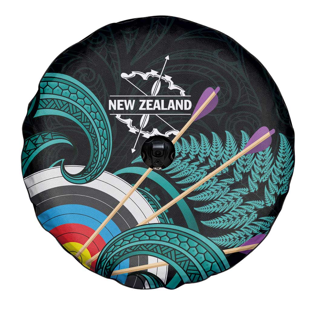 New Zealand Archery Spare Tire Cover Turquoise Maori Silver Fern