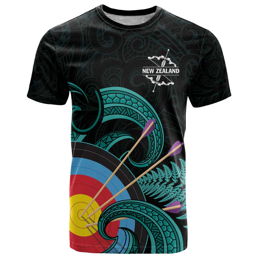 Personalised New Zealand Archery T Shirt Turquoise Maori Silver Fern
