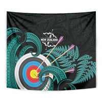 New Zealand Archery Tapestry Turquoise Maori Silver Fern