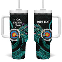 Personalised New Zealand Archery Tumbler With Handle Turquoise Maori Silver Fern