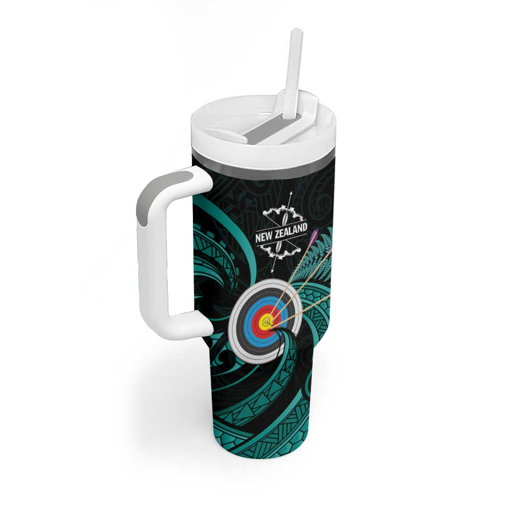 Personalised New Zealand Archery Tumbler With Handle Turquoise Maori Silver Fern