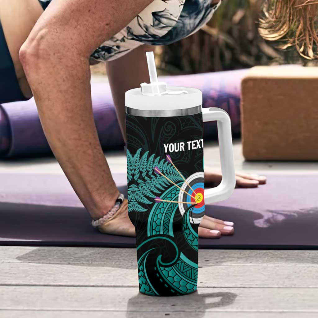 Personalised New Zealand Archery Tumbler With Handle Turquoise Maori Silver Fern