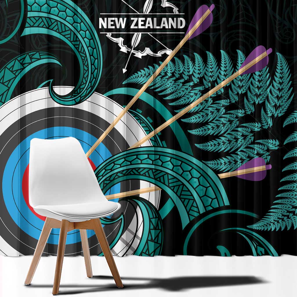 New Zealand Archery Window Curtain Turquoise Maori Silver Fern