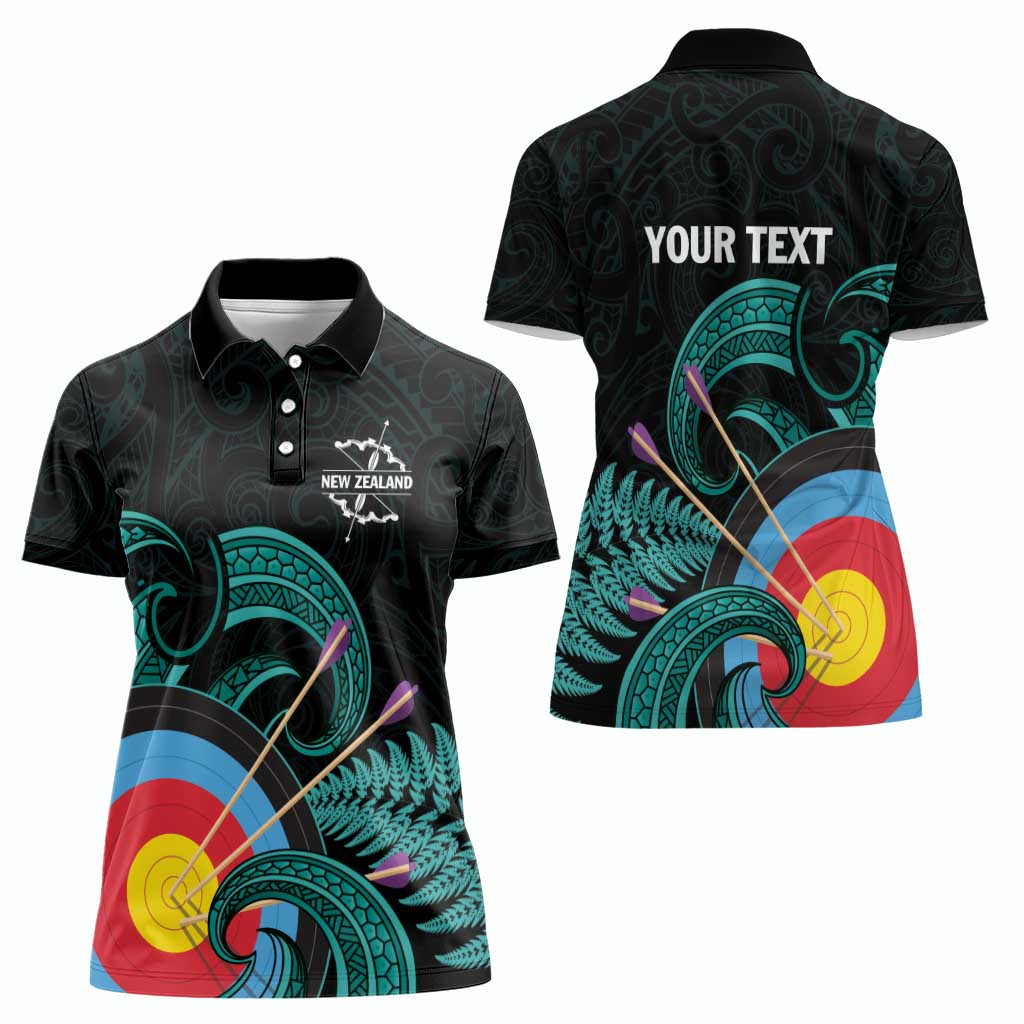 Personalised New Zealand Archery Women Polo Shirt Turquoise Maori Silver Fern