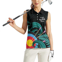 Personalised New Zealand Archery Women Sleeveless Polo Shirt Turquoise Maori Silver Fern