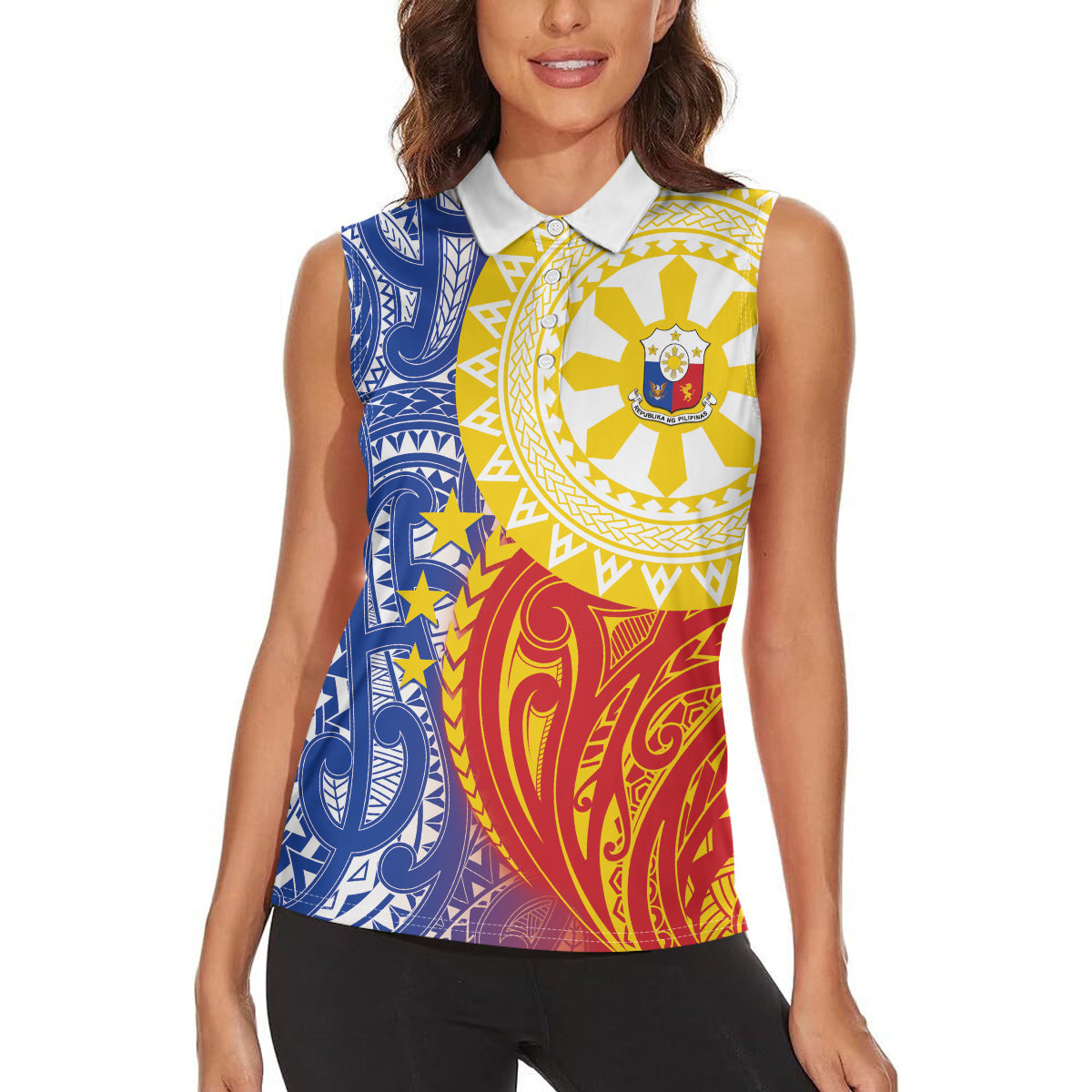 Philippines Women Sleeveless Polo Shirt Pilipinas Polynesian Pattern