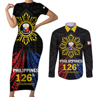 Personalized Philippines Independence Day Couples Matching Short Sleeve Bodycon Dress and Long Sleeve Button Shirt Filipino 126th Anniversary Sun Tattoo