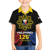 Personalized Philippines Independence Day Family Matching Off Shoulder Short Dress and Hawaiian Shirt Filipino 126th Anniversary Sun Tattoo