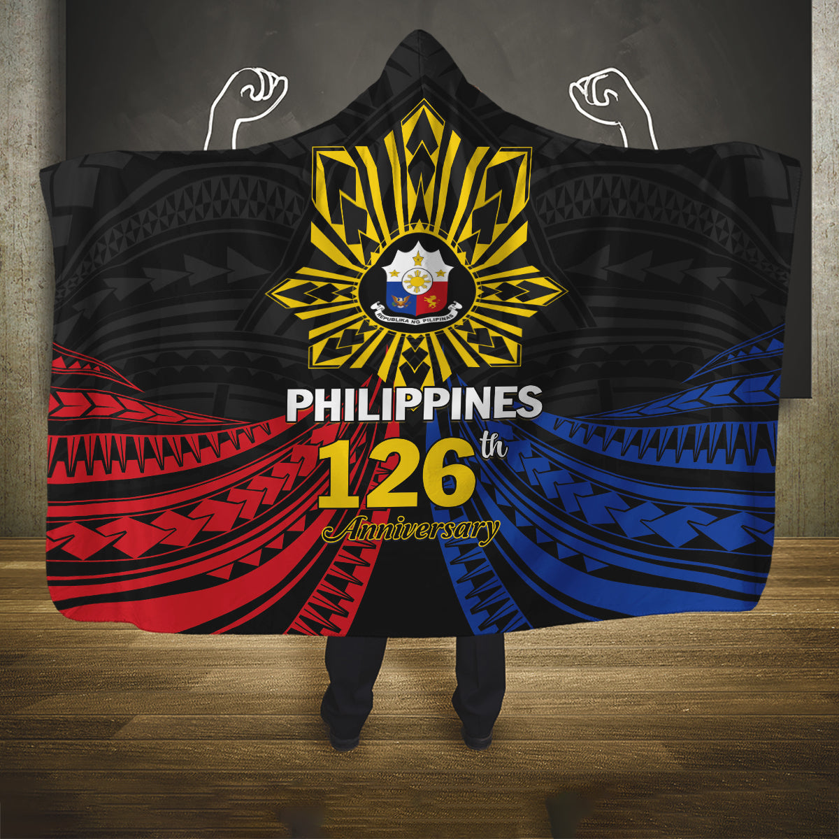 Philippines Independence Day Hooded Blanket Filipino 126th Anniversary Sun Tattoo