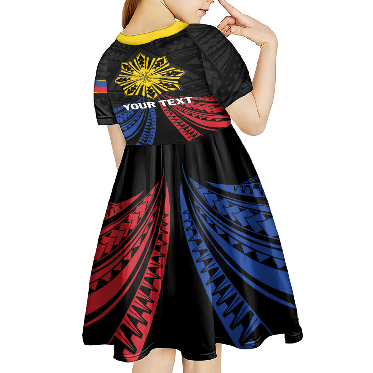 Personalized Philippines Independence Day Kid Short Sleeve Dress Filipino 126th Anniversary Sun Tattoo