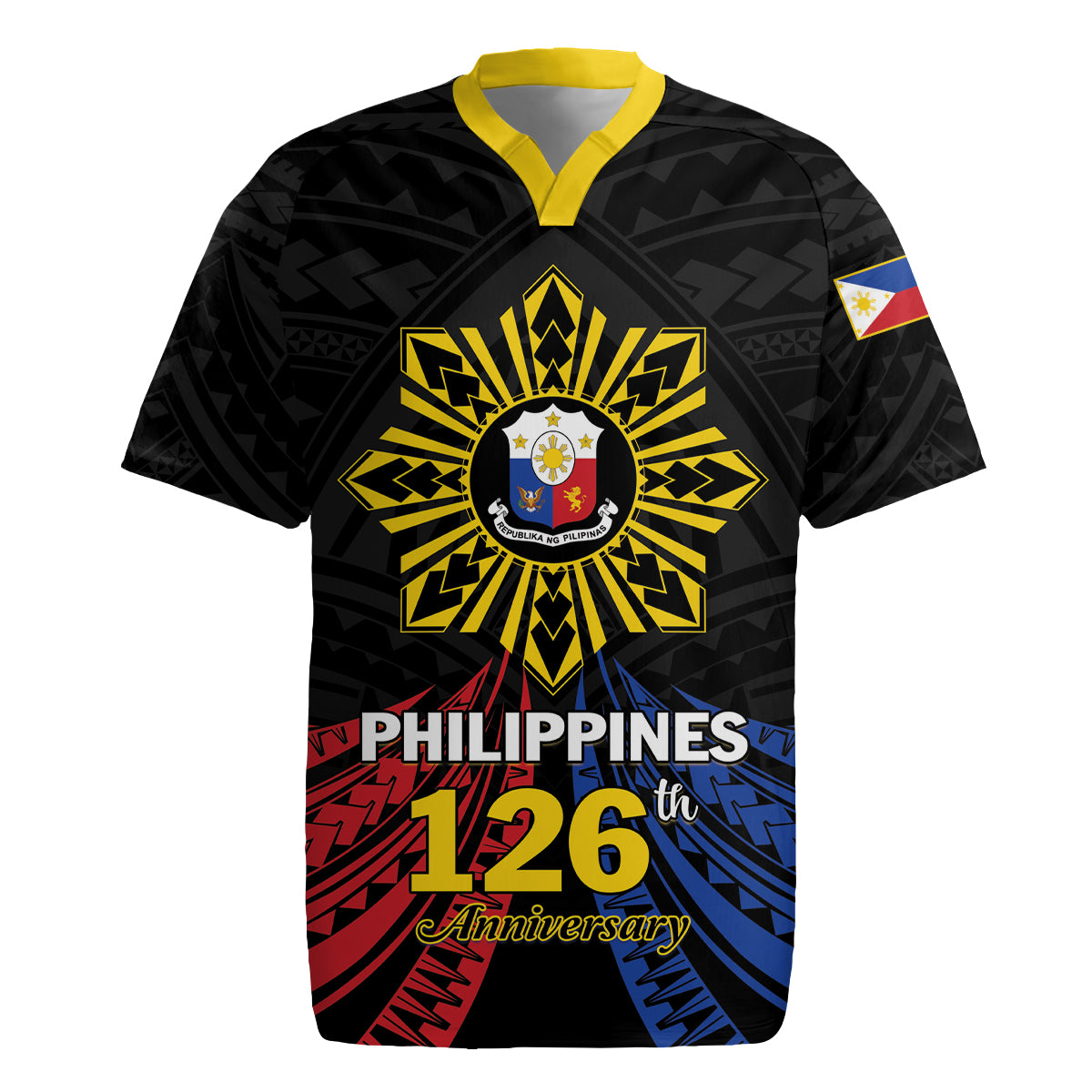 Personalized Philippines Independence Day Rugby Jersey Filipino 126th Anniversary Sun Tattoo