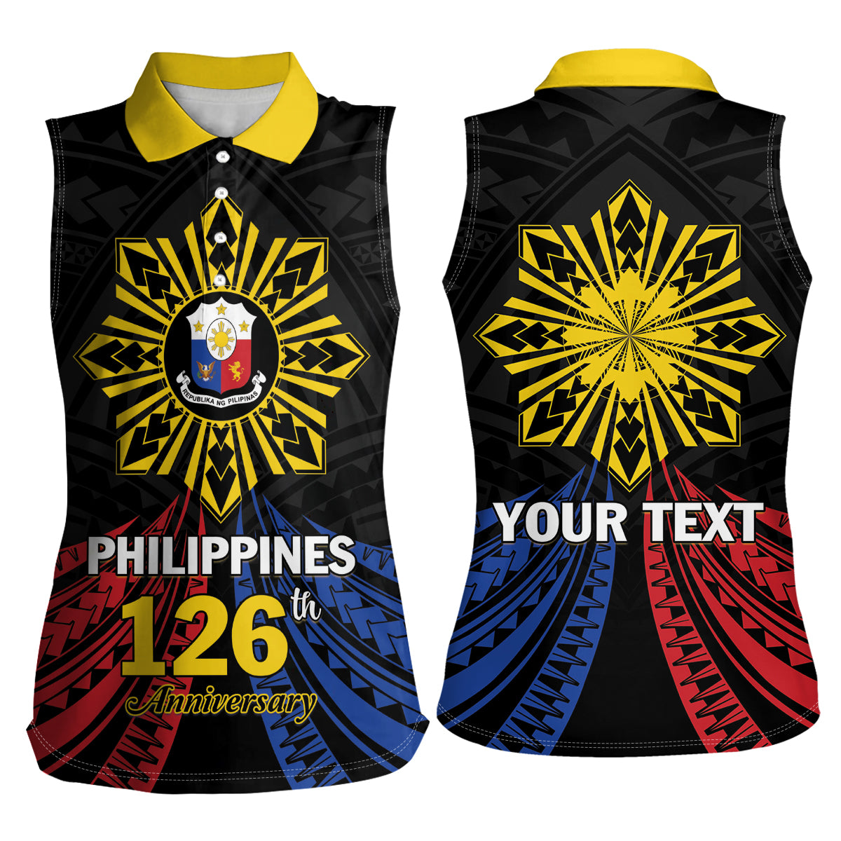 Personalized Philippines Independence Day Women Sleeveless Polo Shirt Filipino 126th Anniversary Sun Tattoo