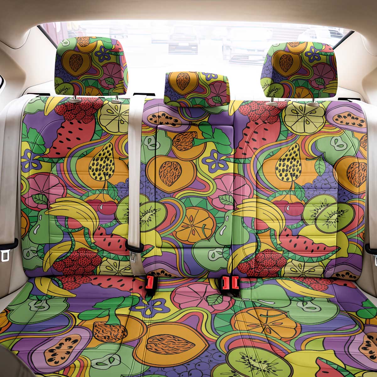Hawaii Fruits Hippie Style Back Car Seat Cover Vibrant Colorful