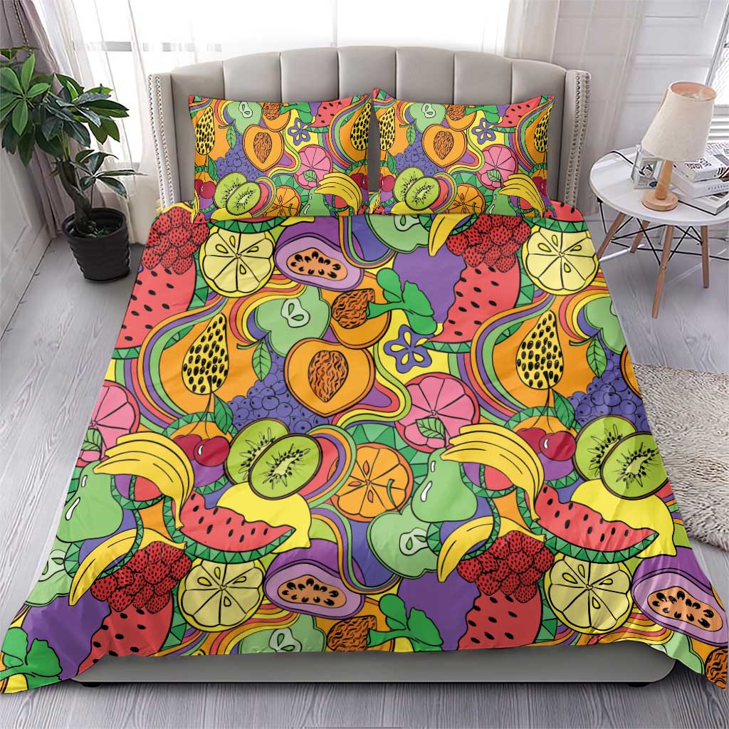 Hawaii Fruits Hippie Style Bedding Set Vibrant Colorful