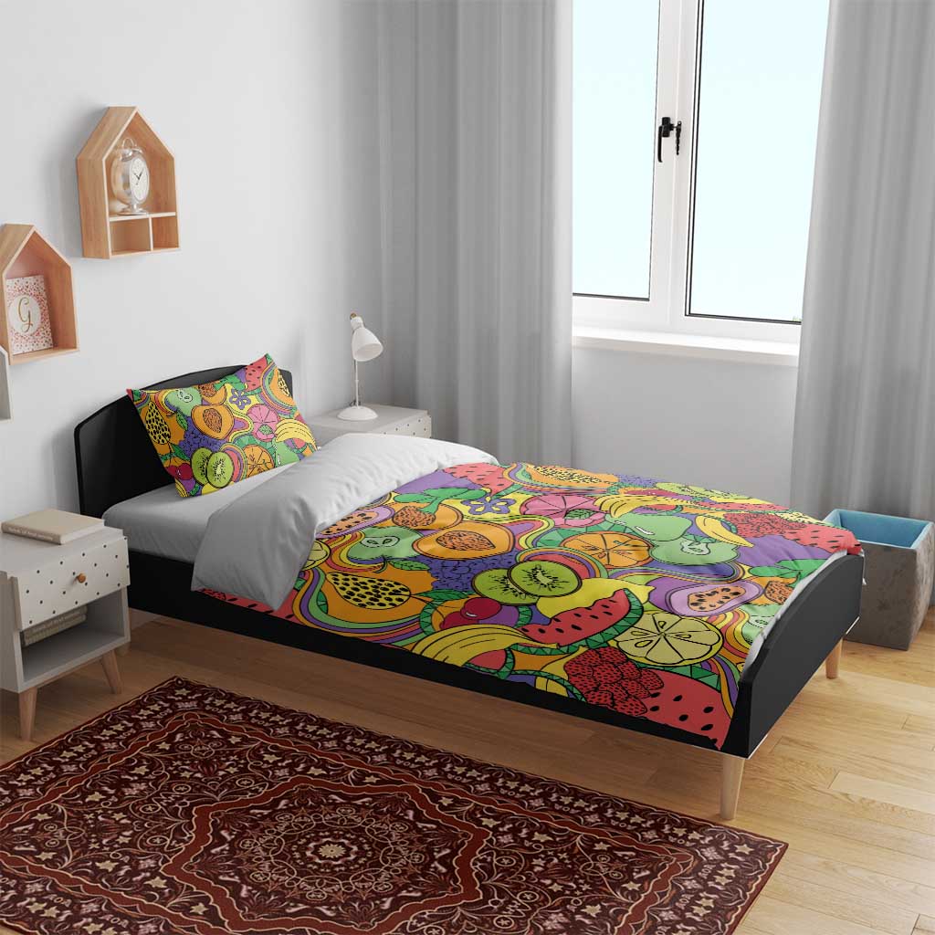 Hawaii Fruits Hippie Style Bedding Set Vibrant Colorful