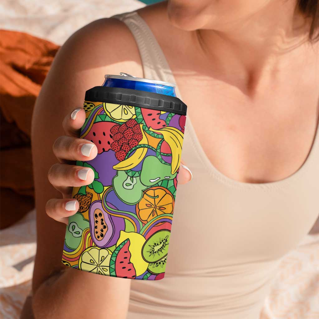 Hawaii Fruits Hippie Style 4 in 1 Can Cooler Tumbler Vibrant Colorful