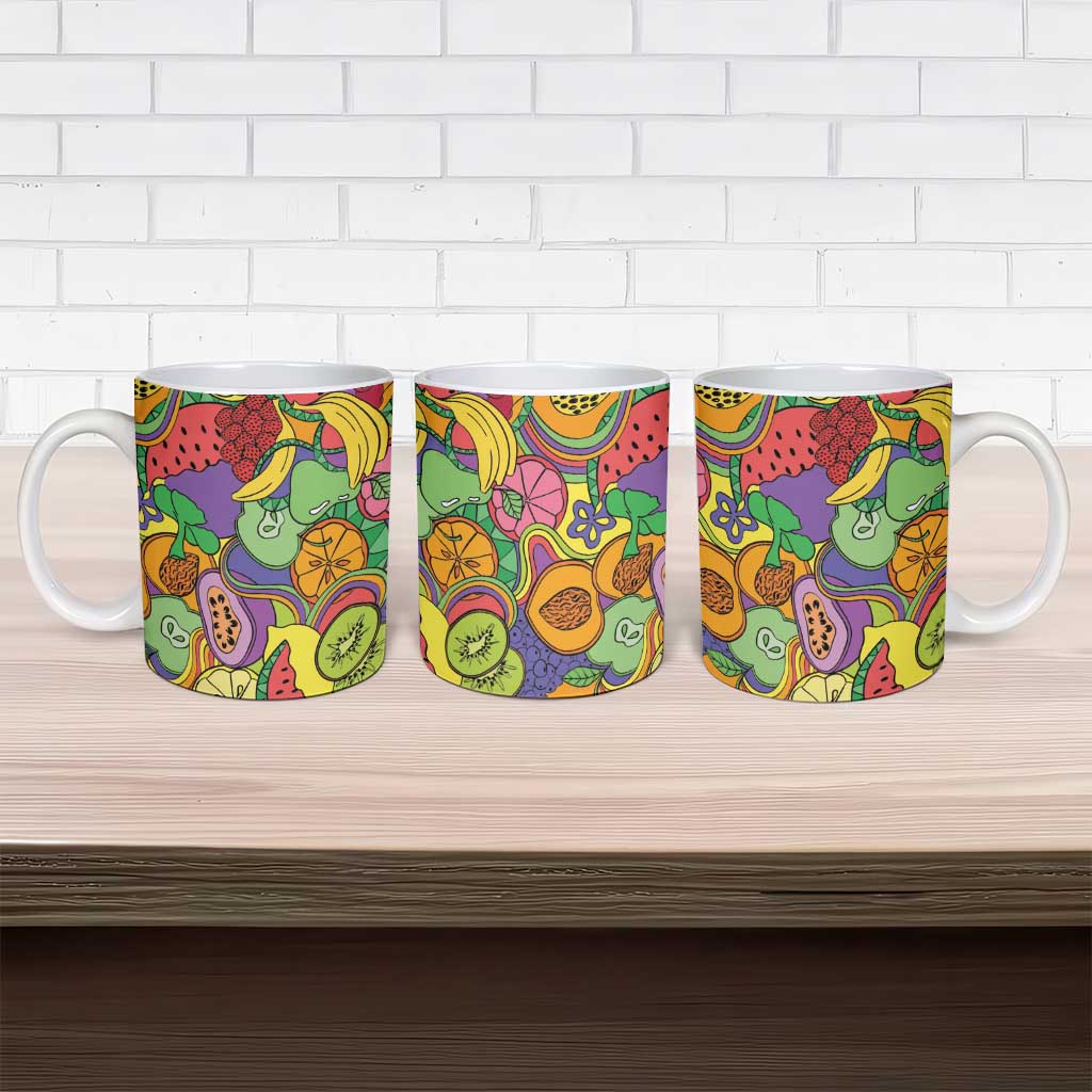 Hawaii Fruits Hippie Style Ceramic Mug Vibrant Colorful