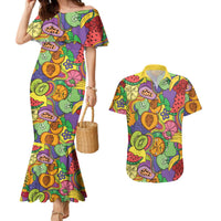 Hawaii Fruits Hippie Style Couples Matching Mermaid Dress and Hawaiian Shirt Vibrant Colorful LT01 Multicolor - Polynesian Pride