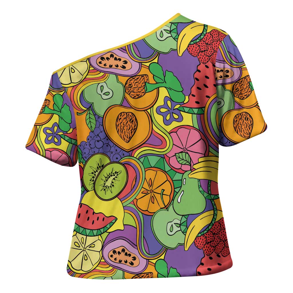 Hawaii Fruits Hippie Style Cross Shoulder Shirt Vibrant Colorful