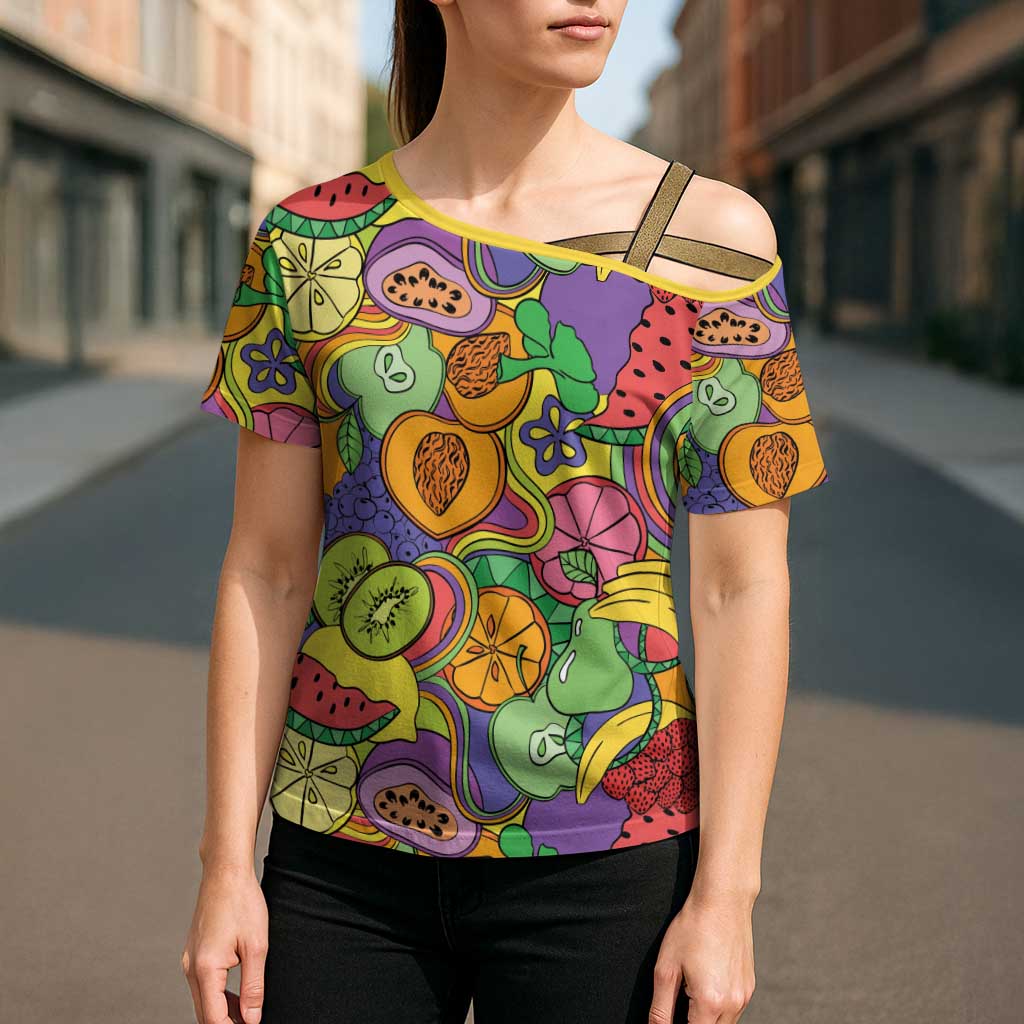 Hawaii Fruits Hippie Style Cross Shoulder Shirt Vibrant Colorful