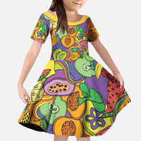 Hawaii Fruits Hippie Style Family Matching Long Sleeve Bodycon Dress and Hawaiian Shirt Vibrant Colorful LT01 Daughter's Dress Multicolor - Polynesian Pride
